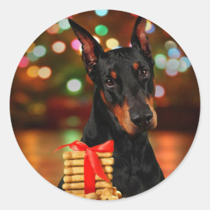 Sticker Rond Noël de dobermann