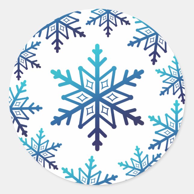 Sticker Rond Noel de flocon de neige bleu (Devant)