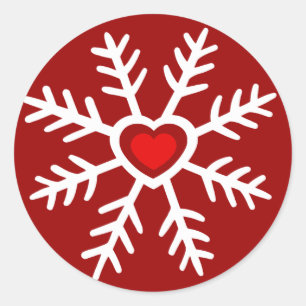Sticker Rond Noël de flocon de neige du coeur   baies
