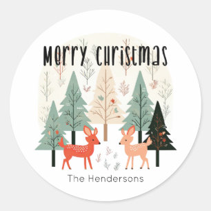 Sticker Rond Noël de la famille des bois d'hiver
