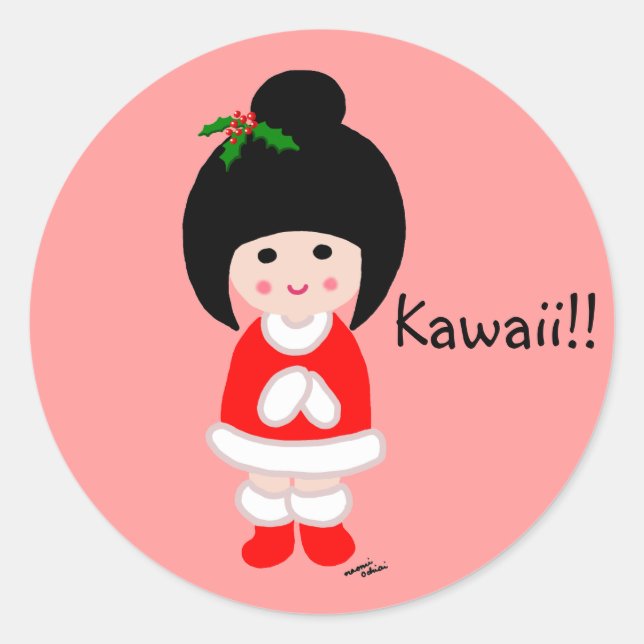 Sticker Rond Noël de la fille Kokeshi (Devant)