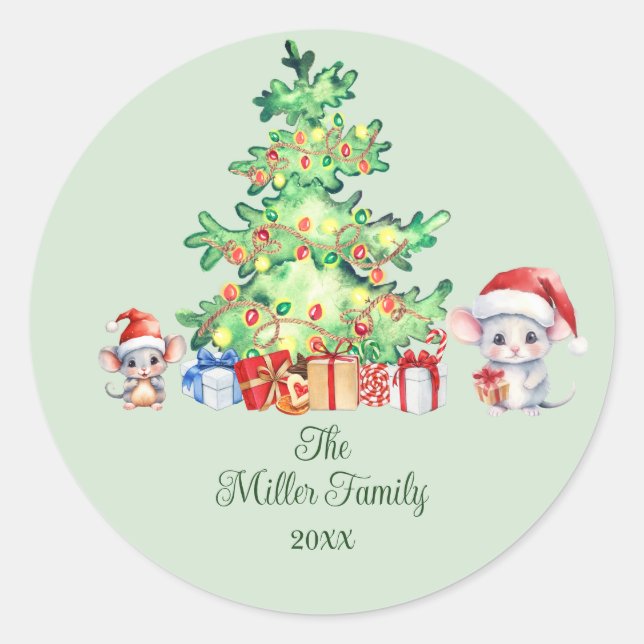 Sticker Rond Noël de la souris (Devant)