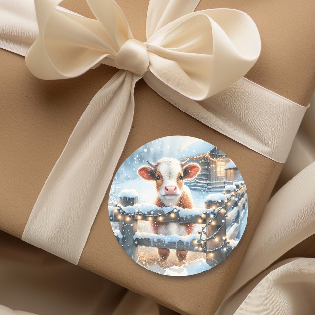 Sticker Rond Noël de la vache festive mignonne (Créateur téléchargé)