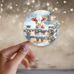Sticker Rond Noël de la vache festive mignonne