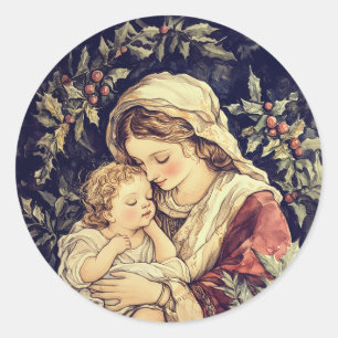Sticker Rond Noël de la Vierge à l'Enfant