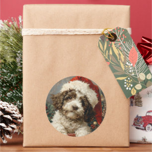 Sticker Rond Noël de Lagotto Romagnolo