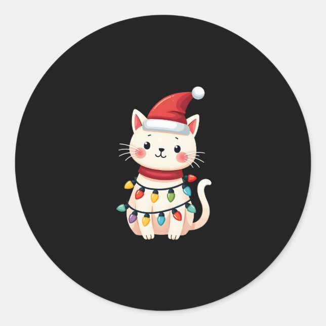 Sticker Rond Noël de l'arbre de Noël de chat (4) (Devant)