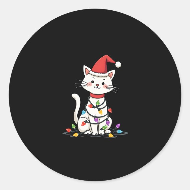 Sticker Rond Noël de l'arbre de Noël du chat (1) (Devant)