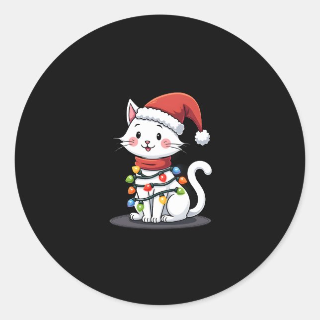 Sticker Rond Noël de l'arbre de Noël du chat (3) (Devant)