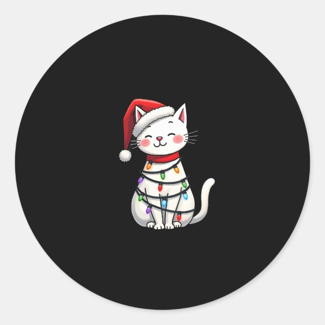 Sticker Rond Noël de l'arbre de Noël du chat (5) (Devant)