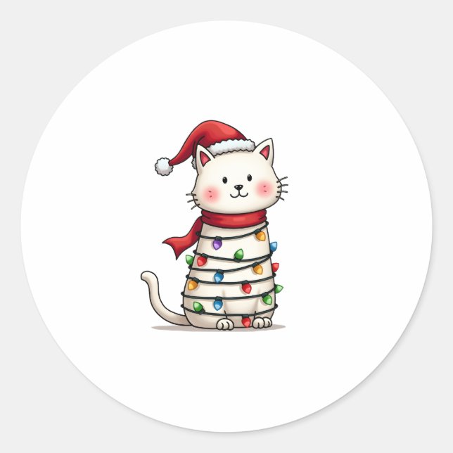 Sticker Rond Noël de l'arbre de Noël du chat (6) (Devant)