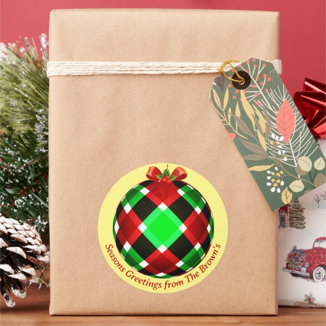 Sticker Rond Noël de l'ornement plaid (vacances)