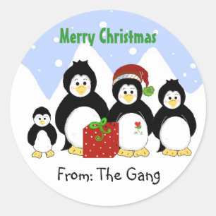 Sticker Rond Noël De Pingouins De Nous Tous