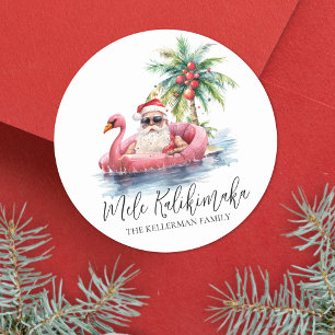 Sticker Rond Noël de plage Mele Kalikimaka