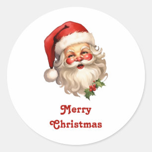 Sticker Rond Noël de style rétro Holly Jolly Santa Claus