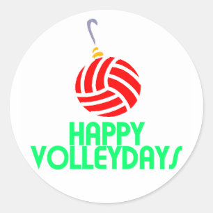 Sticker Rond Noël de volley-ball joyeux ornement de volley-jour