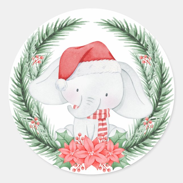 Sticker Rond Noël des éléphants blancs (Devant)