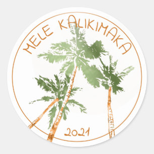 Sticker Rond Noël des palmiers tropicaux Mele Kalikimaka