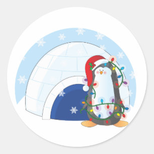 Sticker Rond Noël des pingouins