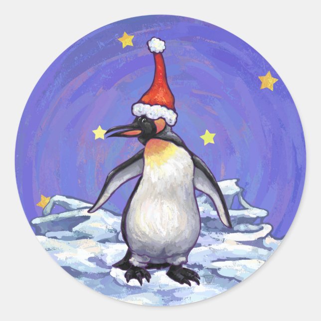 Sticker Rond Noël des pingouins (Devant)