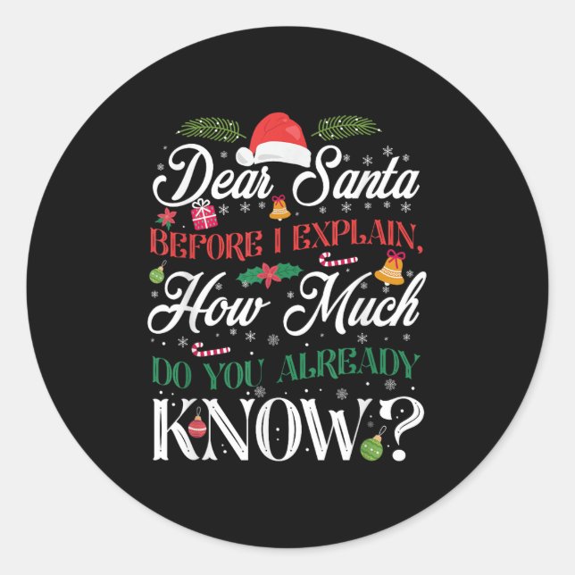 Sticker Rond Noël Drôle Cher Père Noël Combien Connaissez-Vous  (Devant)