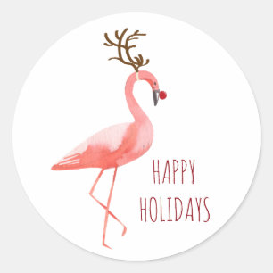 Sticker Rond Noël drôle flamingo Rudolf des rennes voeux