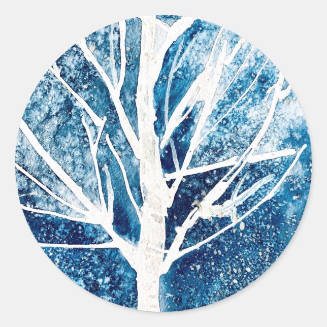Sticker Rond Noël du bouleau blanc d'hiver (Devant)