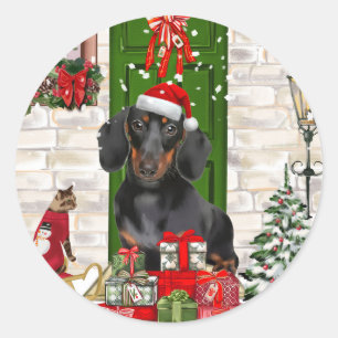 Sticker Rond Noël du chien Dachshund
