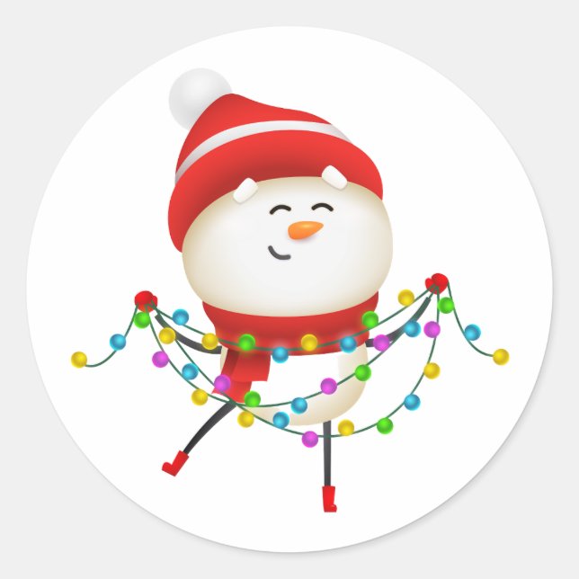 Sticker Rond Noël du gentil bonhomme de neige, cadeau père Noël (Devant)