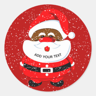 Sticker Rond Noël du Père Noël afro-américain