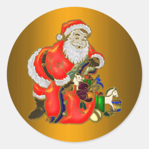 Sticker Rond Noël du Père Noël et sac de jouets