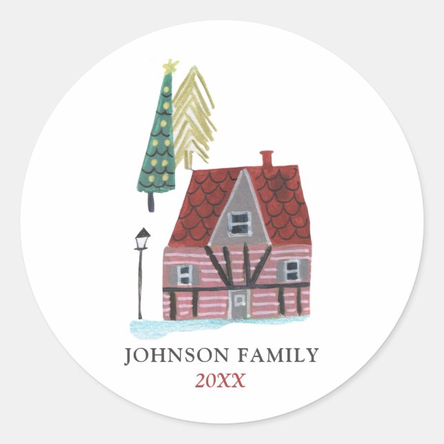 Sticker Rond Noël du village de maisons nordiques (Devant)