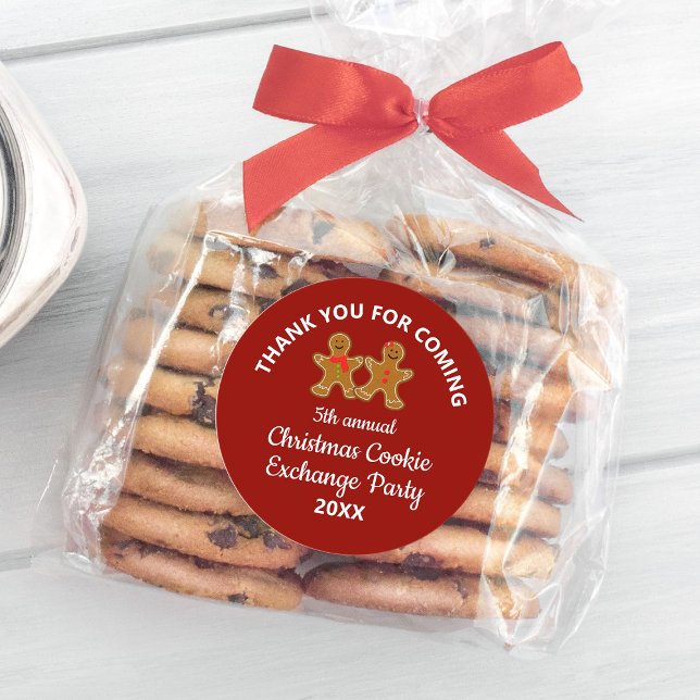 Sticker Rond Noël échange de cookies Merci de fête échange (Christmas Cookie Exchange Swap Party Thank You Classic Round Sticker
)