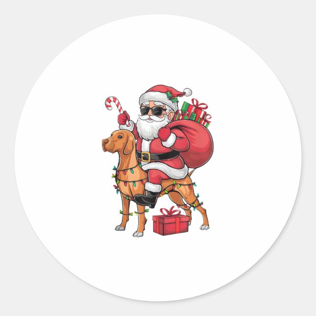 Sticker Rond Noël Éclairage Père Noël équitation Vizsla Chien N (Devant)