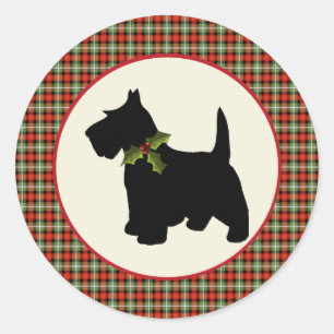 Sticker Rond Noël écossais de plaid de chien de Scottie