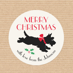 Sticker Rond Noël écossais Terrier Custom Red