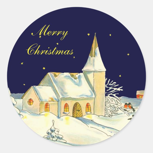 Sticker Rond Noël église hiver (Devant)