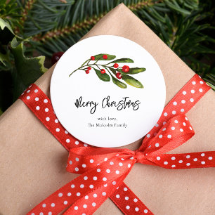 Sticker Rond Noël Elegant Red Berries Script Famille