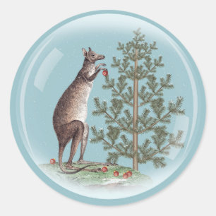 Sticker Rond Noël en Australie avec de la neige et un kangourou