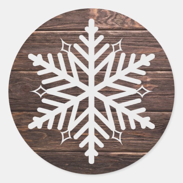 Sticker Rond Noël en bois et flocon de neige blanc (Devant)