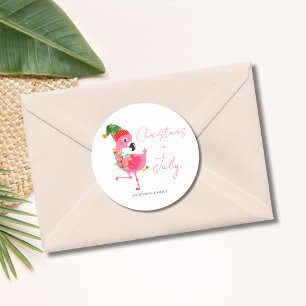 Sticker Rond Noël En Juillet Flamant rose Tropical