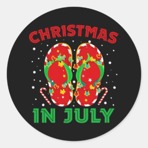 Sticker Rond Noël en juillet Flip Flops Funny Beach été