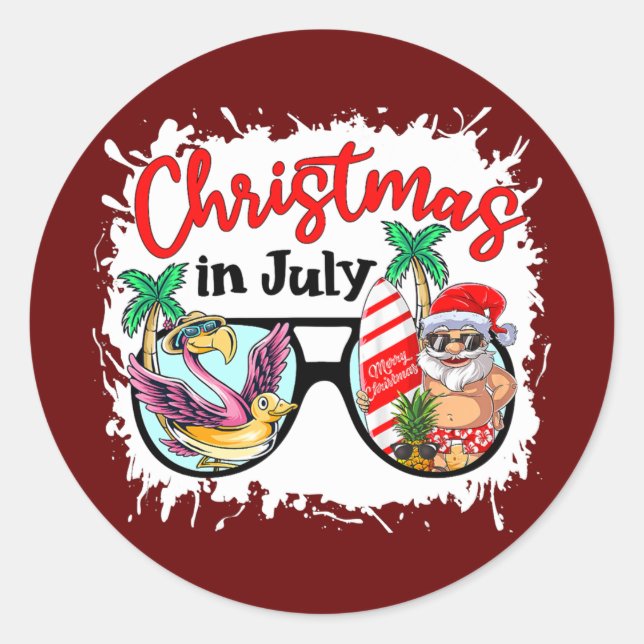 Sticker Rond Noël en juillet Gnomes Lunettes de soleil Plage ét (Devant)
