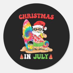 Sticker Rond Noël En Juillet Père Noël Tie Dye Surf D'Été Surfi