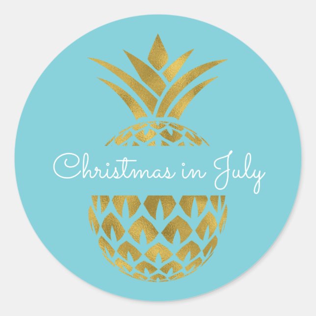 Sticker Rond Noël en juillet Pineappy Vacances tropicales (Devant)