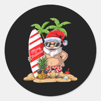 Sticker Rond Noël en juillet Santa surf hawaïen Cadeaux Sum