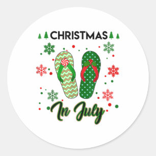 Sticker Rond Noël en Juillet Tongs Vacances d'Été Plage