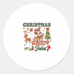 Sticker Rond Noël est tout sur Jésus Santa Traîneau Renne
