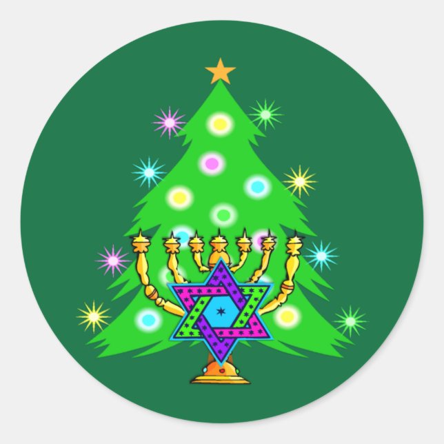 Sticker Rond Noël et Hanoukka ensemble (Devant)