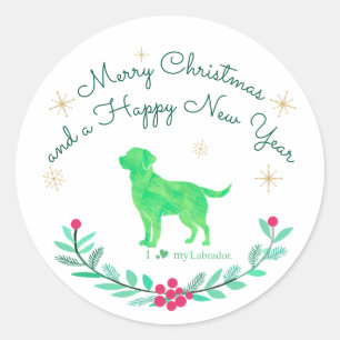 Sticker Rond Noël et Nouvel An Labrador Pastel